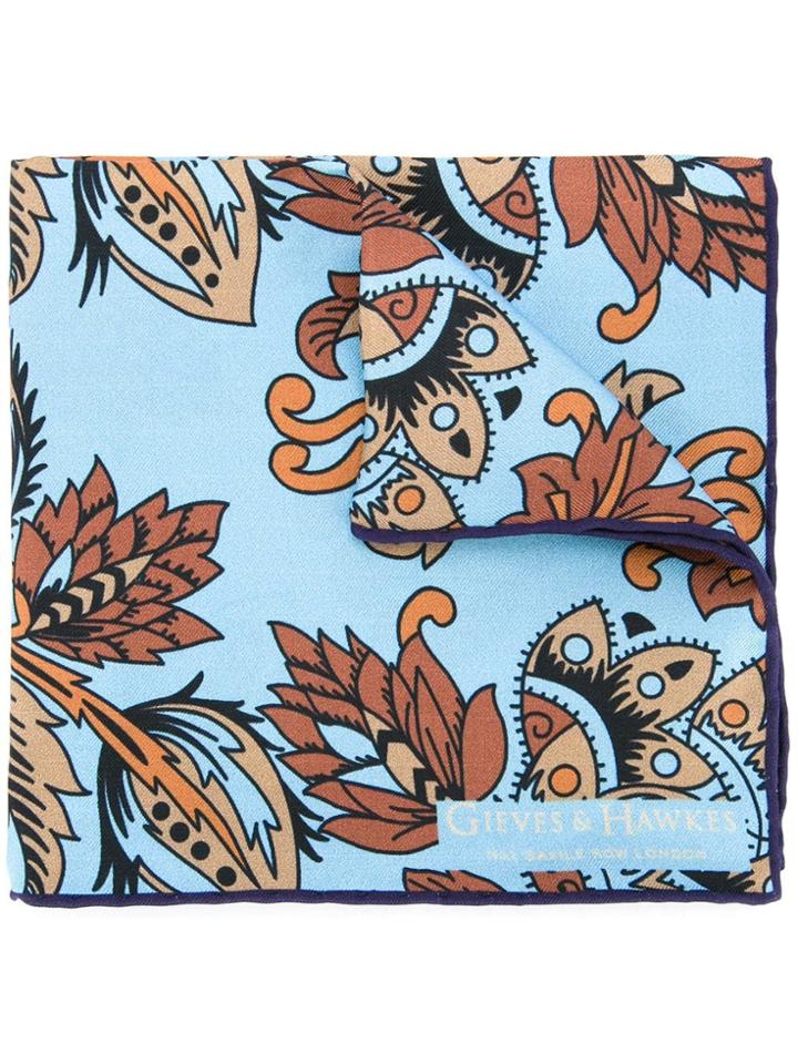 Gieves & Hawkes Floral Print Square Pocket - Blue