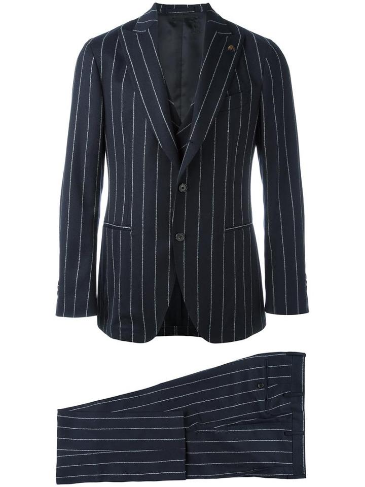 Gabriele Pasini Striped Suit, Men's, Size: 50, Blue, Spandex/elastane/viscose/wool