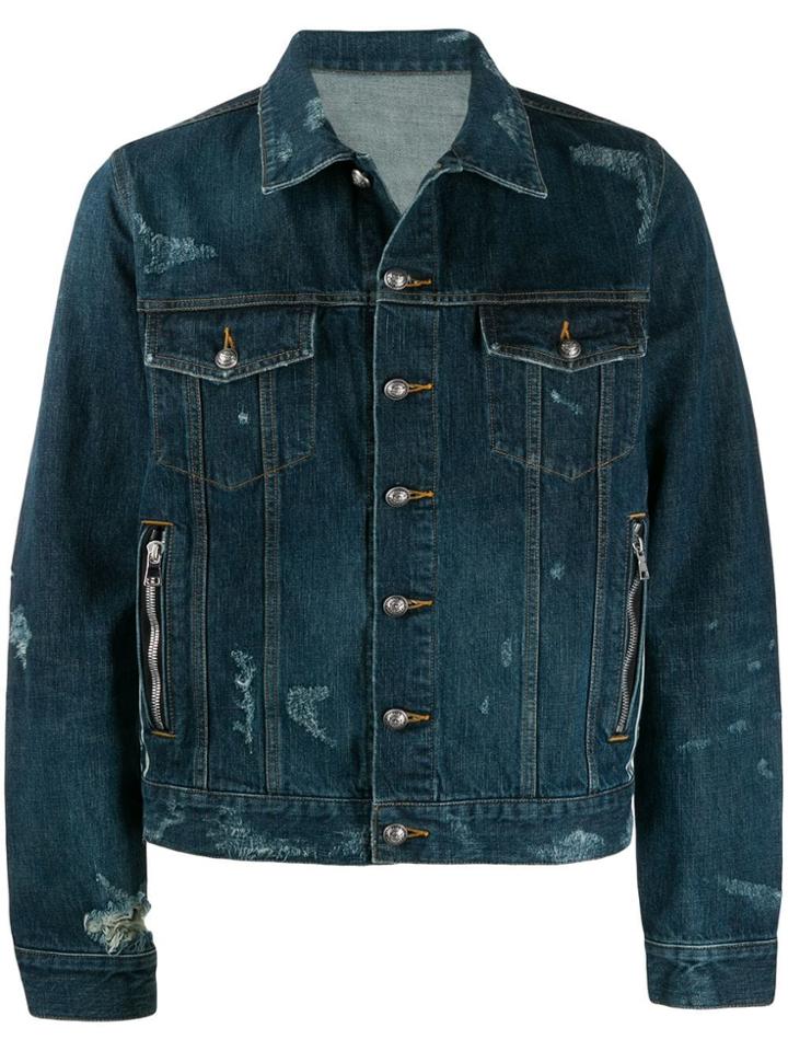 Balmain Distressed-effect Denim Jacket - Blue