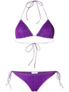 Oseree Metallic Thread Bikini - Pink & Purple