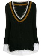 Luisa Cerano Frayed V-neck Jumper - Black