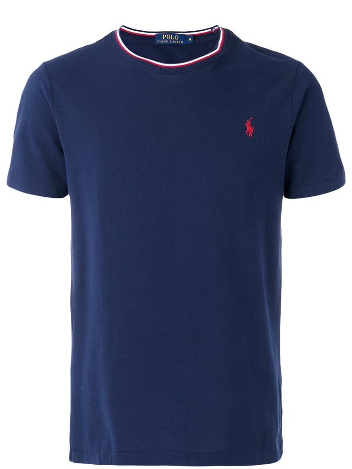 Polo Ralph Lauren Logo Tricolour Trim T-shirt, Men's, Size: Large, Blue, Cotton