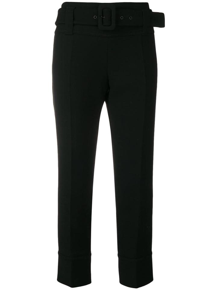 Prada Cropped Belted Trousers - Black