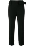 Prada Cropped Belted Trousers - Black