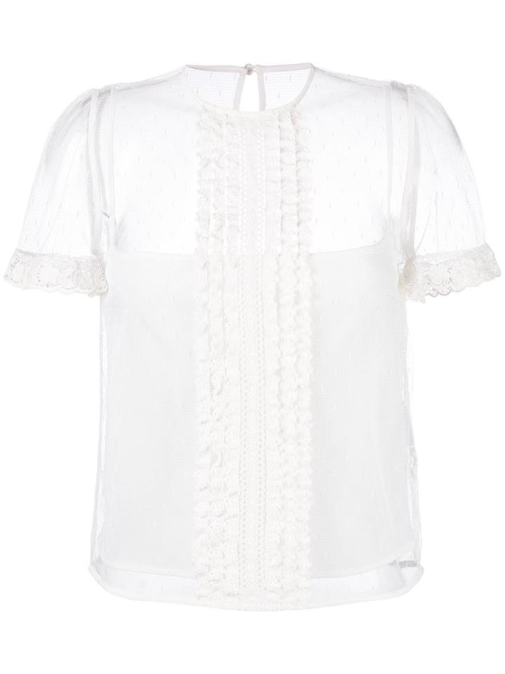 Red Valentino Polka Dot Mesh Blouse, Women's, Size: 42, White, Cotton/polyester
