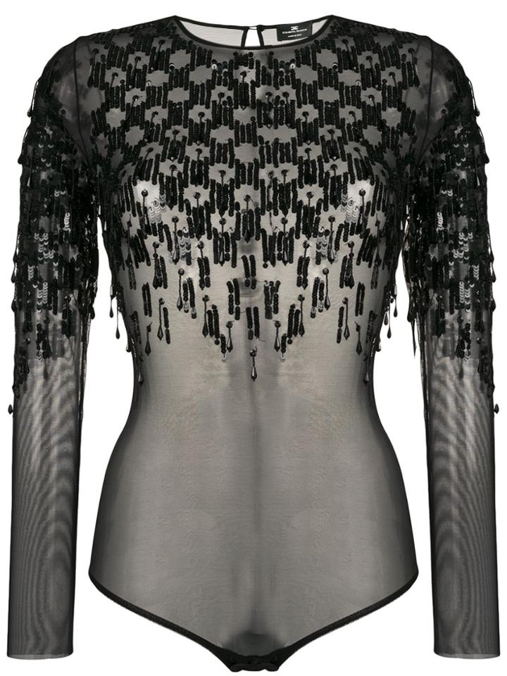 Elisabetta Franchi Transparent Sequin Bodysuit - Black