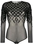 Elisabetta Franchi Transparent Sequin Bodysuit - Black