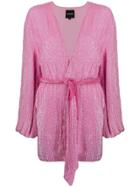 Retrofete Velvet-trimmed Sequinned Wrap Mini Dress - Pink