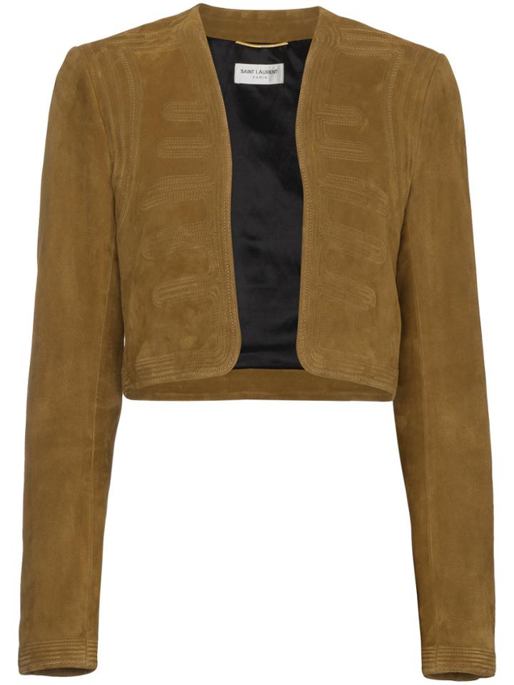 Saint Laurent Suede Cropped Military Jacket - Brown