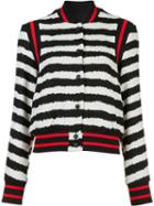 Msgm Striped Bomber Jacket, Women's, Size: 42, Black, Polyester/cotton/linen/flax/viscose