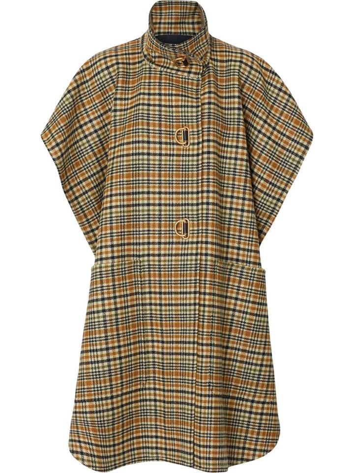 Burberry D-ring Detail Check Wool Cashmere Cape - Grey