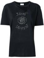 Saint Laurent Barbwire Logo Print Slashed T-shirt - Black