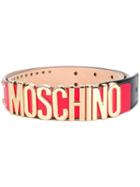 Moschino Logo Plaque Belt, Women's, Size: 44, Red, Leather/metal