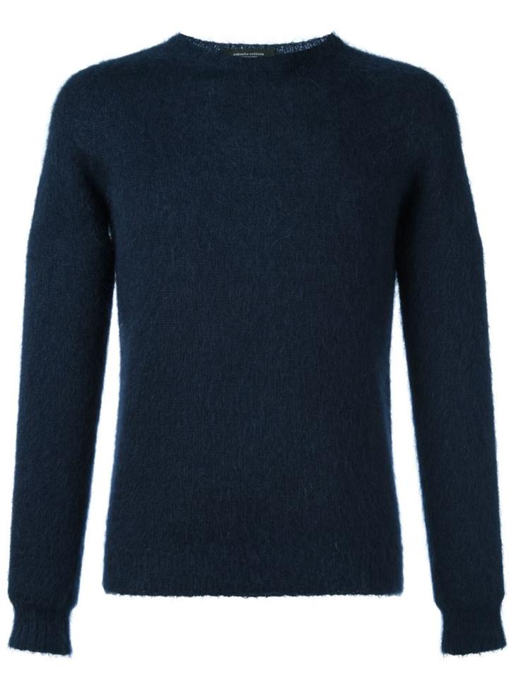 Roberto Collina Soft Jumper, Men's, Size: 48, Blue, Nylon/mohair/wool