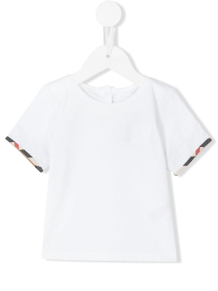 Burberry Kids - Checked Detail T-shirt - Kids - Cotton/spandex/elastane - 9 Mth, Infant Girl's, White