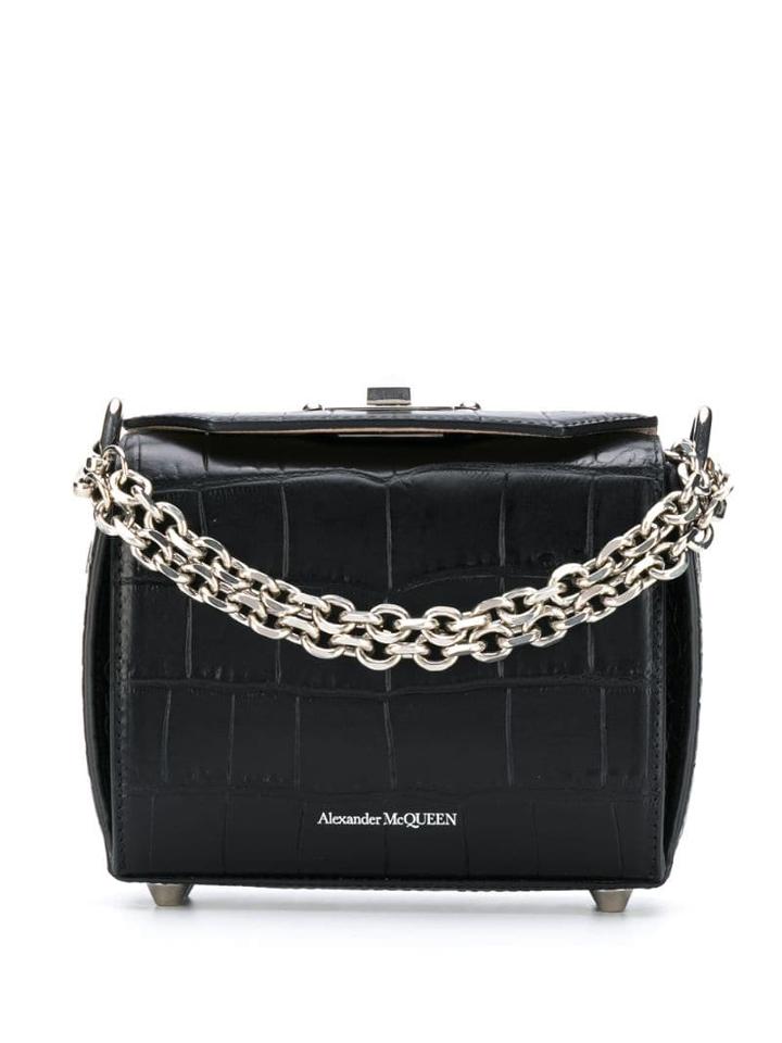 Alexander Mcqueen Crocodile-effect Box Shoulder Bag - Black