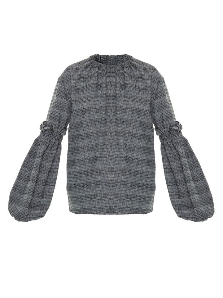 Framed Long Sleeved Tweed Blouse - Grey