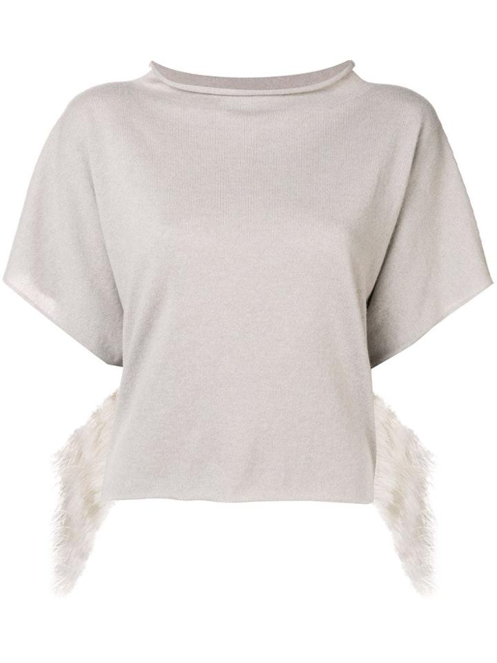 Fabiana Filippi Feather Trim Cashmere Top - Grey