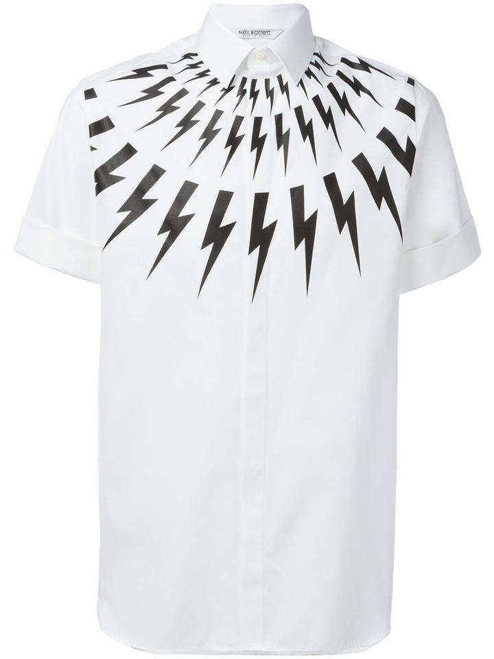 Neil Barrett - Lightning Print Shortsleeved Shirt - Men - Cotton - 39, White, Cotton