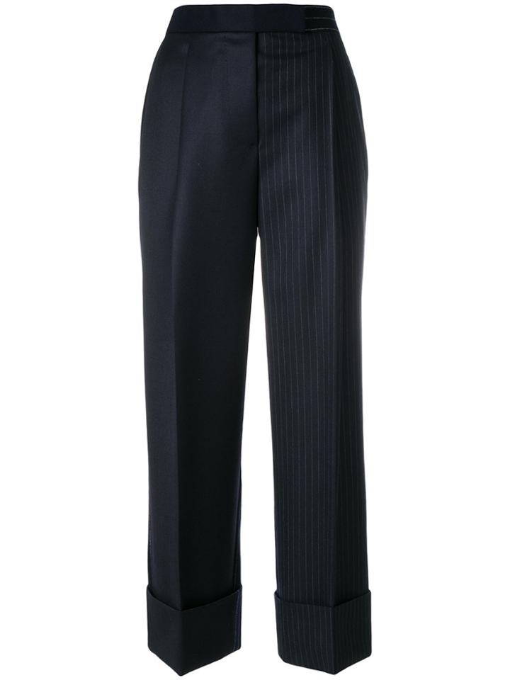 Thom Browne Colourblock Pinstripe Wide Leg Trousers - Blue