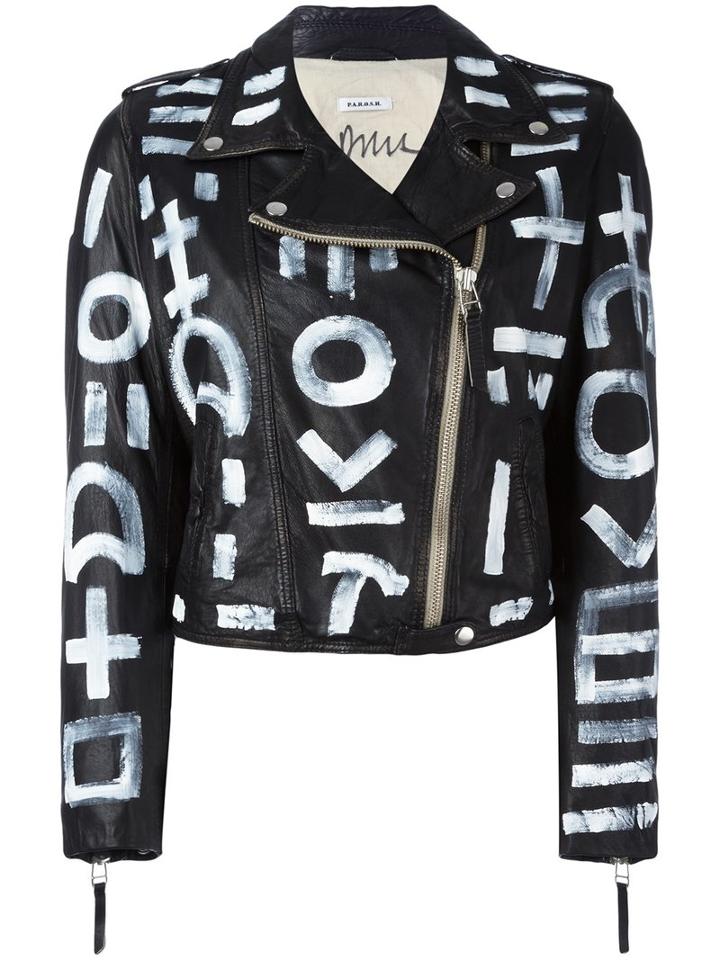 P.a.r.o.s.h. Symbol Print Biker Jacket, Women's, Size: Xs, Black, Sheep Skin/shearling/cotton