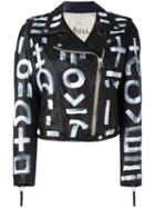 P.a.r.o.s.h. Symbol Print Biker Jacket, Women's, Size: Xs, Black, Sheep Skin/shearling/cotton