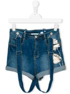 Une Fille - Denim Suspender Shorts - Kids - Cotton/spandex/elastane - 14 Yrs, Girl's, Blue