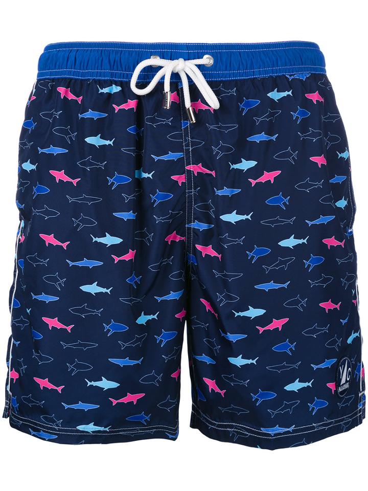 Paul & Shark - Fish Print Swim Shorts - Men - Polyester - Xl, Blue, Polyester