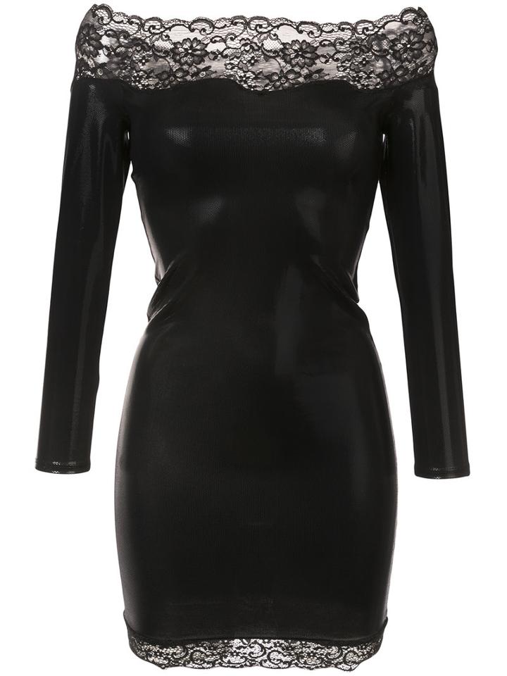 Faith Connexion - Sailor Lace Trim Bardot Dress - Women - Polyamide/polyester/spandex/elastane/lyocell - S, Black, Polyamide/polyester/spandex/elastane/lyocell