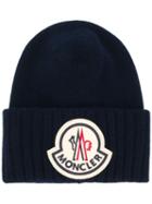 Moncler Oversized Logo Patch Beanie - Blue