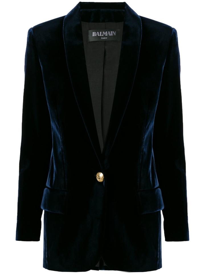 Balmain Tailored Buttoned Logo Blazer - Blue