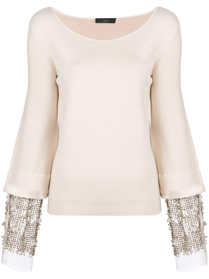 Lédition Embellished Sleeve Top - Nude & Neutrals