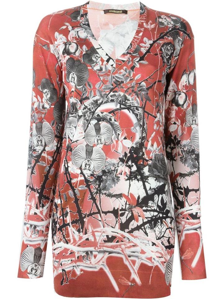 Roberto Cavalli Printed V-neck Sweater