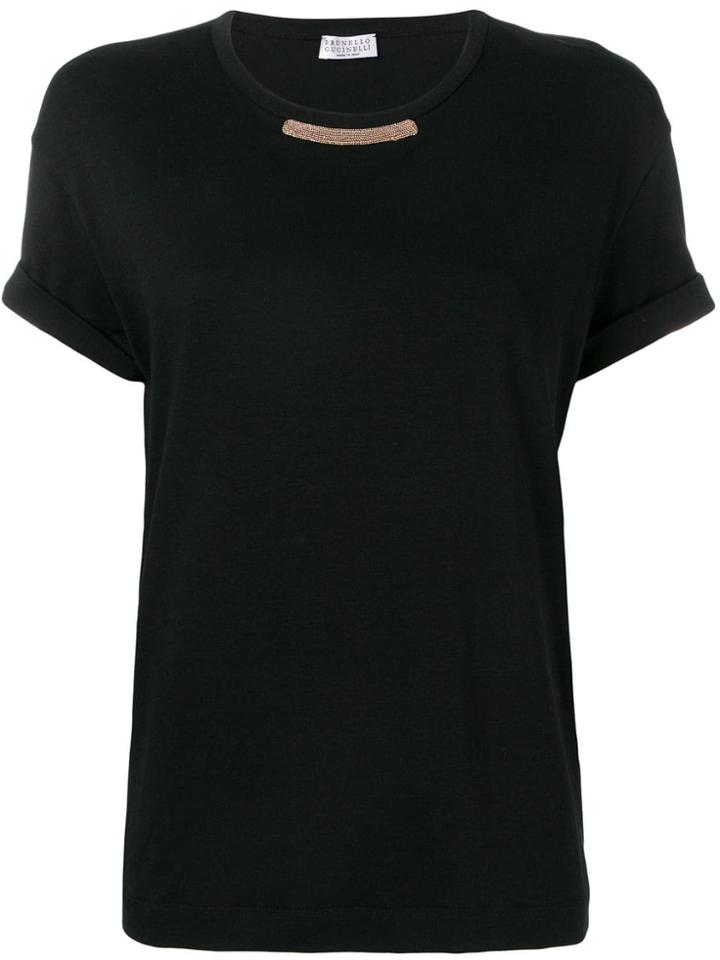 Brunello Cucinelli Embellished Neck T-shirt - Black