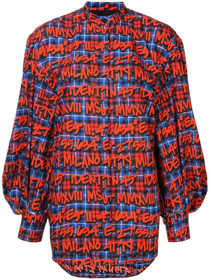 Msgm Graffiti-print Plaid Shirt - Red