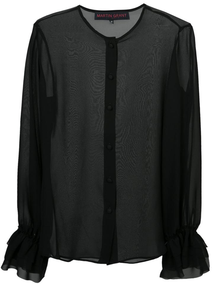 Martin Grant - Ruffle Sleeve Shirt - Women - Silk - 34, Black, Silk