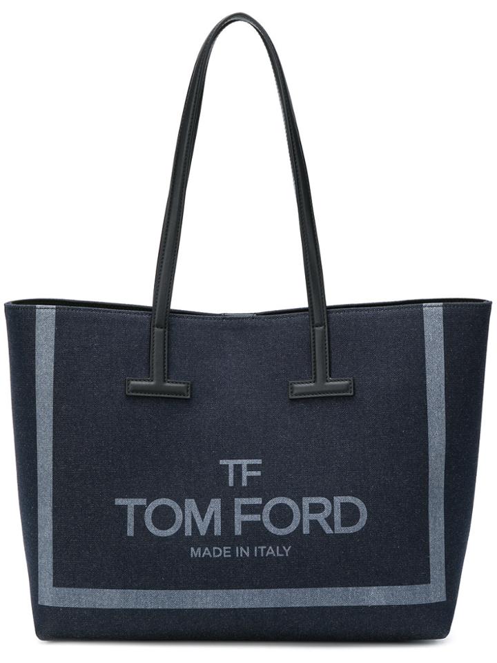 Tom Ford Logo Denim Shopper Tote - Blue