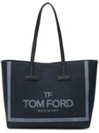 Tom Ford Logo Denim Shopper Tote - Blue
