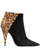 Saint Laurent Kiki Leopard Print Ankle Boots - Black