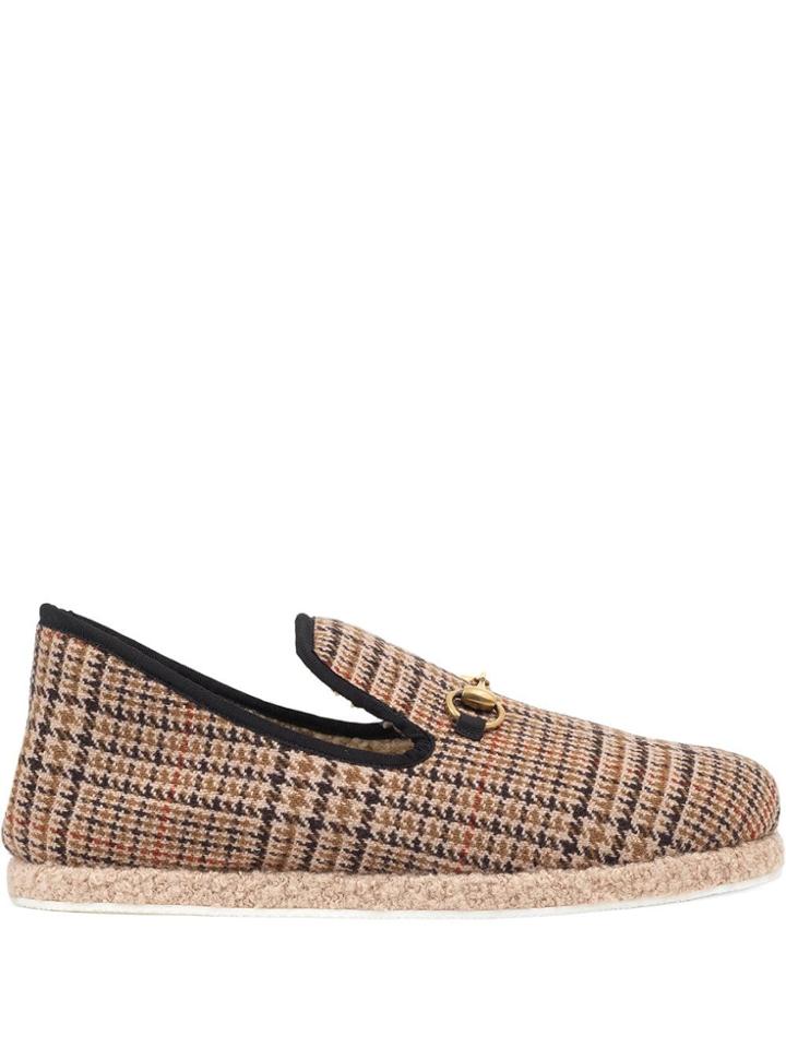Gucci Wool Check Horsebit Loafers - Neutrals