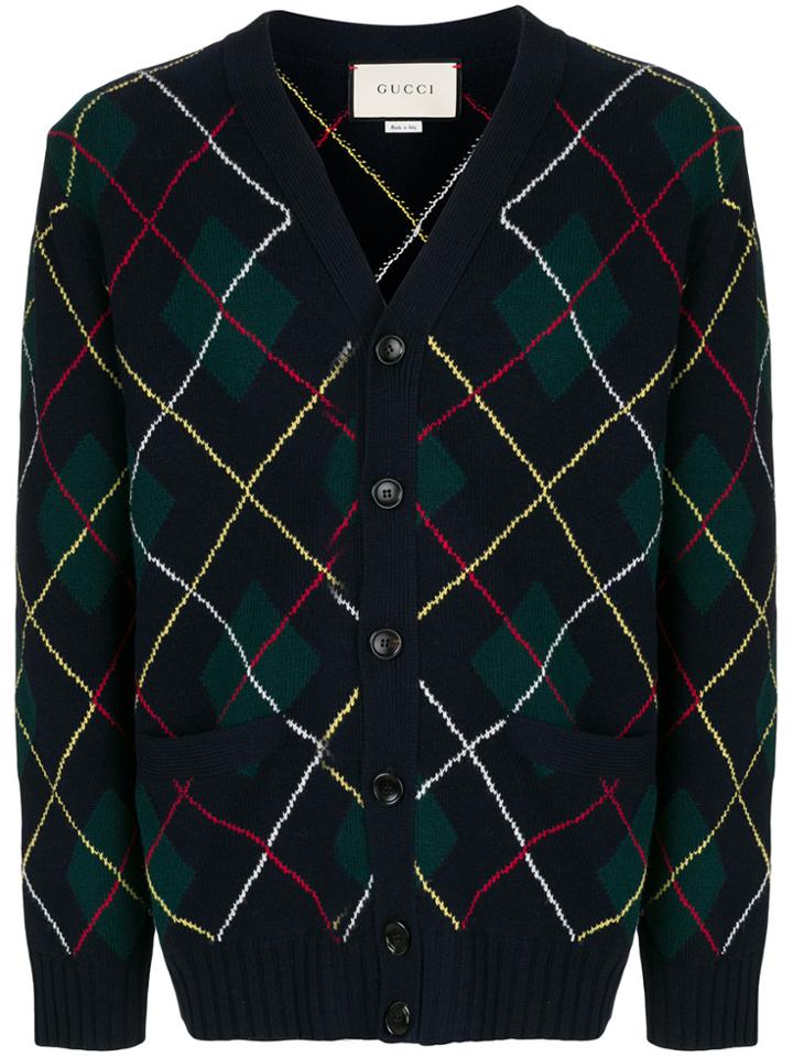 Gucci Argyle-knit Cardigan - Blue