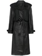 Situationist Belted Leather Trench Coat - Black