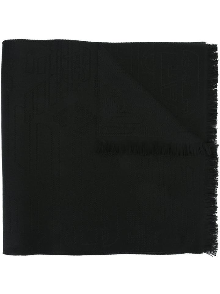 Emporio Armani Logo Jacquard Scarf, Men's, Black, Wool