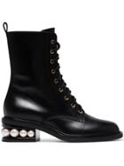 Nicholas Kirkwood Casati 35 Faux Pearl Heel Boots - Black
