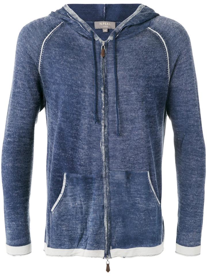 N.peal Printed Long Sleeve Hoodie, Men's, Size: Large, Blue, Silk/cashmere