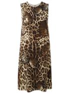 Dolce & Gabbana Bengal Cat Print Dress, Women's, Size: 44, Brown, Wool/silk/spandex/elastane