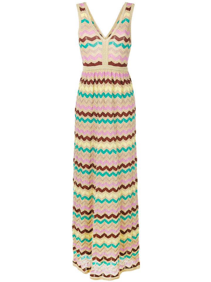 M Missoni - V-neck Maxi Dress - Women - Cotton/polyamide/metal - 40, Women's, Nude/neutrals, Cotton/polyamide/metal