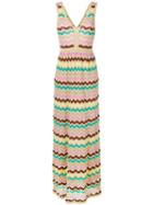 M Missoni - V-neck Maxi Dress - Women - Cotton/polyamide/metal - 40, Women's, Nude/neutrals, Cotton/polyamide/metal