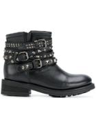 Ash Studded Buckle Strap Boots - Black