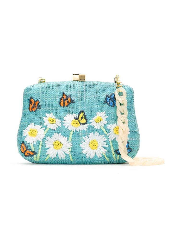 Serpui Embroidered Raffia Clutch - Green